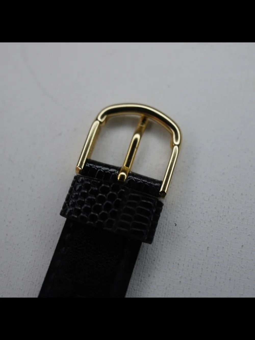 Original Seiko CALF-Z18 18mm Black Lizard-Embossed Leather Strap Gold Buckle